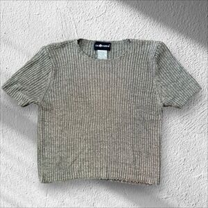 Sag‎ Harbor | Women's Vintage Green Ribbed Knit Short Sleeve Blouse | M